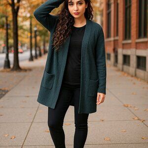 Modern Canvas Long Length Open GREEN Cardigan Nubby Sweater XXL Boho Forrest